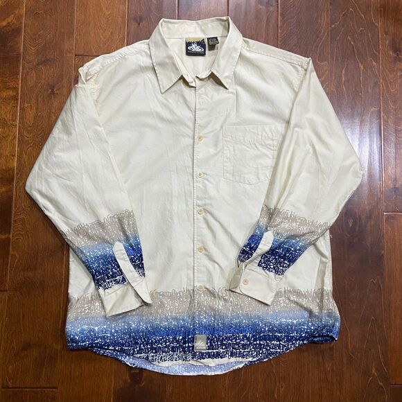 PNB Nation Vintage Y2K Tan Blue Button Down Shirt Cotton Men's Size Extra Large - Picture 3 of 12